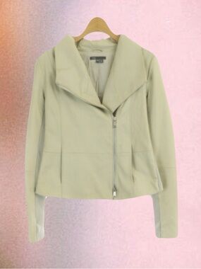 Vince Goat Leather Ribbed Rider Jacket – Light Greige / Beige